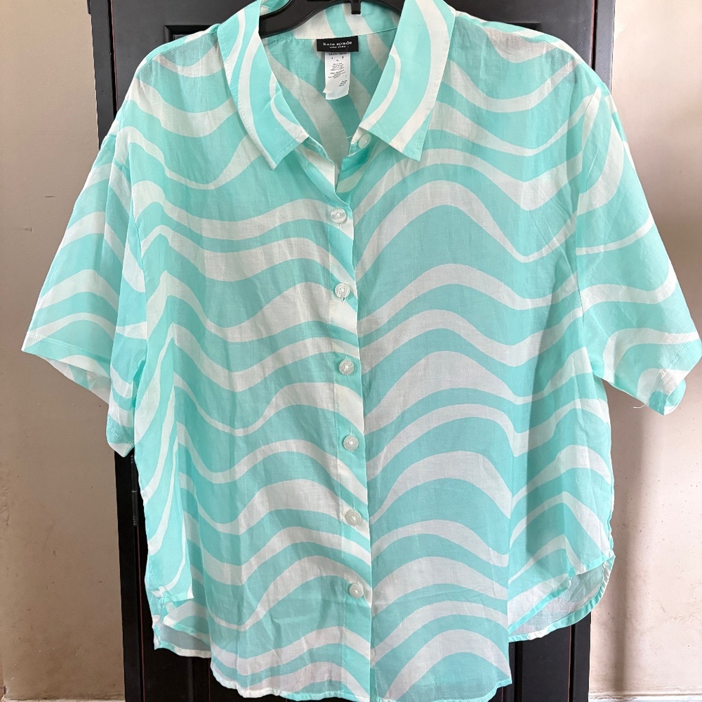Kate Spade s/s blouse; semi-sheer, lightweight; cotton, size L